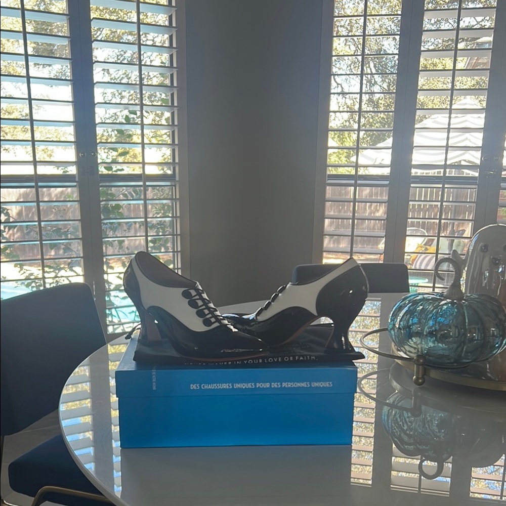 John Fluevog Black and White Oxford Shoes